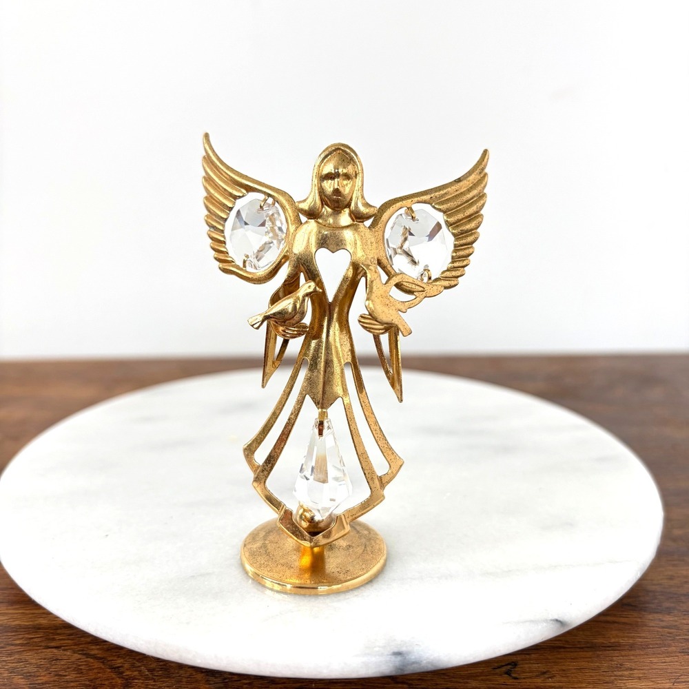 Mascot 24K Gold Plated Angel Figurine with Austrian Crystals 1996 Vintage 3.75in